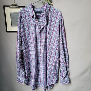 Ralph Lauren Performance Checked Nylon Oxford Dress Shirt Purple Blue 2XLT